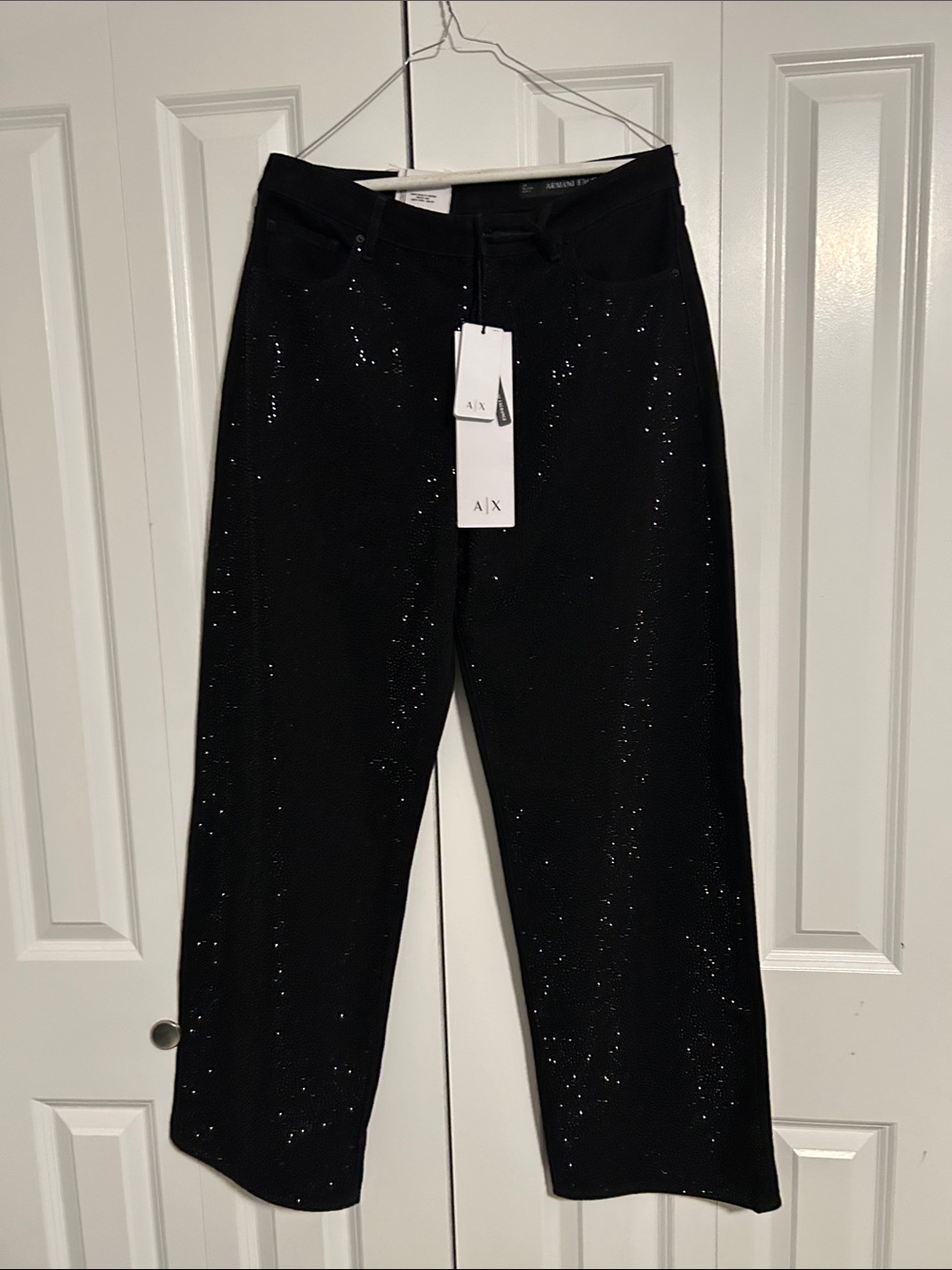 A|X Armani Exchange Black Sequin Wide-Leg Pants